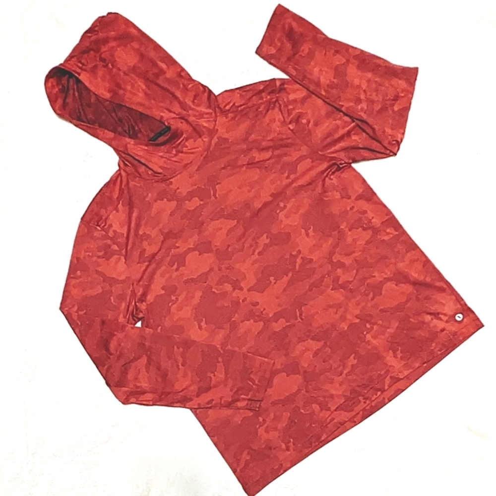 Xersion Lightweight Athletic Performance Hoodie Shirt Orange Red Camo sz Lg